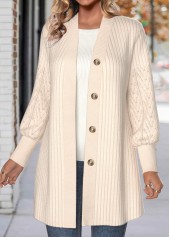 Beige tops,Plain Color tops,ROTITA Lace Beige Long Sleeve Button Coat