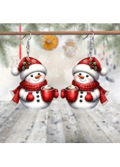 boucles d'oreilles de Noël en acrylique rouge avec imprimé bonhomme de neige