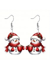 Red jewelry,Other jewelry,Christmas Red Acrylic Snowman Print Earrings