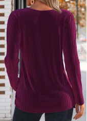 Dark Reddish Purple tops,Plain Color tops,ROTITA Tuck Stitch Dark Reddish Purple Round Neck T Shirt