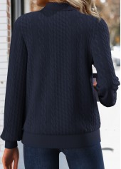 Navy tops,Plain Color tops,ROTITA Jacquard Navy Stand Collar Long Sleeve Track Jacket