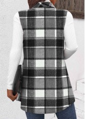 Grey tops,Plaid tops,ROTITA Patchwork Plaid Dark Camel Shirt Collar Sleeveless Waistcoat
