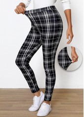 karierte schwarze Leggings mit hoher Taille und elastischem Bund in Knöchellänge