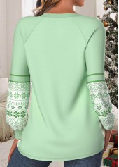 Light Green tops,Christmas tops,Geometric tops,Plaid tops,ROTITA Christmas Patchwork Light Green Round Neck Long Sleeve Sweatshirt