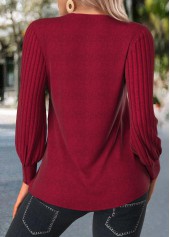 Red tops,Plain Color tops,ROTITA Patchwork Red V Neck Long Sleeve T Shirt