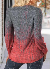 Dark Grey tops,Ombre tops,ROTITA Ombre Dark Grey V Neck Long Sleeve T Shirt