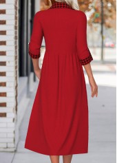 Wine Red dresses,Plaid dresses,Everyday dresses,Casual dresses,ROTITA Button Plaid Wine Red Shirt Collar Long Sleeve Dress