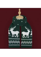 Green accessories,Christmas accessories,Christmas Elk Print Green Polyester Detail Scarf