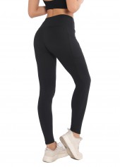 Black bottoms,Plain Color bottoms,Black High Waisted Elastic Waist Ankle Length Leggings