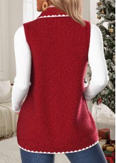 Red tops,Plain Color tops,ROTITA Button Red Stand Collar Sleeveless Waistcoat
