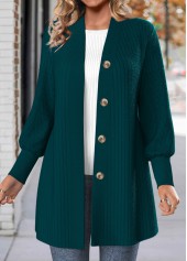 Peacock Blue tops,Plain Color tops,ROTITA Lace Peacock Blue Long Sleeve Button Coat