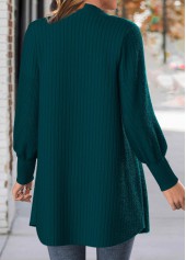 Peacock Blue tops,Plain Color tops,ROTITA Lace Peacock Blue Long Sleeve Button Coat