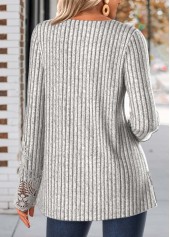 Light Grey Marl tops,Plain Color tops,ROTITA Embroidery Light Grey Marl Round Neck Long Sleeve T Shirt