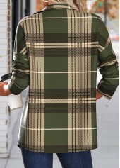 Green tops,Plaid tops,ROTITA Patchwork Plaid Green Turn Down Collar Long Sleeve Coat