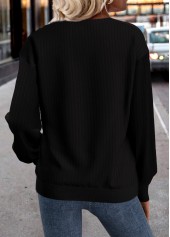 Black tops,Plaid tops,ROTITA Button Plaid Black Split Neck Long Sleeve Sweatshirt