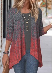 Dark Grey tops,Ombre tops,ROTITA Ombre Dark Grey Long Sleeve Open Front Coat