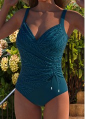 Peacock Blue swimwear,Plain Color swimwear,ROTITA Embroidery Peacock Blue One Piece Swimwear