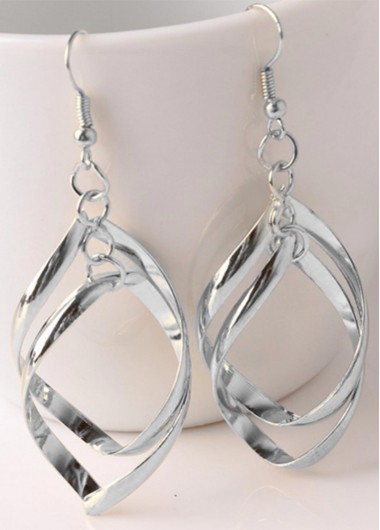 Silvery White jewelry,Silver Twist Rhombus Design Metal Earrings