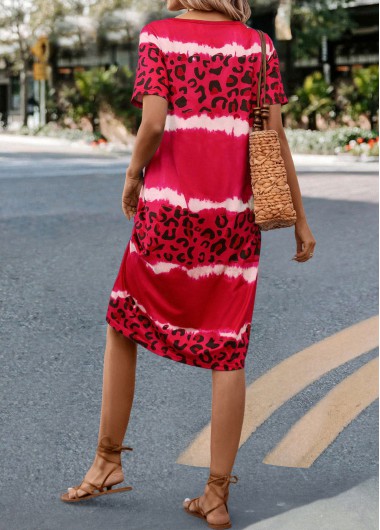 Hot Pink dresses,Leopard dresses,Animal Print dresses,Everyday dresses,Casual dresses,ROTITA Leopard Hot Pink V Neck Dress