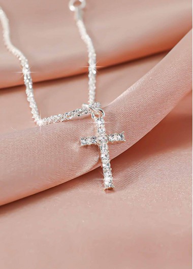 Silvery White jewelry,Cross Rhinestone Silvery White Alloy Anklet
