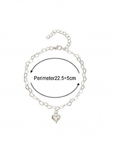 Silvery White jewelry,Heart jewelry,Heart Silvery White Geometric Alloy Anklet