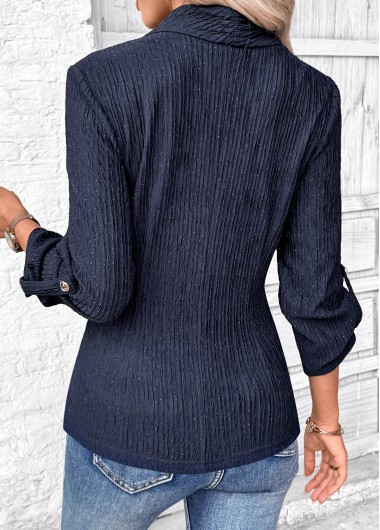 Navy tops,Plain Color tops,ROTITA Surplice Navy V Neck Long Sleeve Shirt