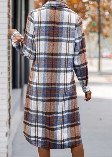 Multi Color dresses,Plaid dresses,Everyday dresses,Casual dresses,ROTITA Button Plaid Multi Color A Line Shirt Collar Dress