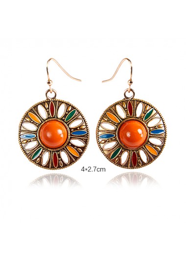 Orange jewelry,Geometric jewelry,Round Orange Alloy Hollow Design Earrings