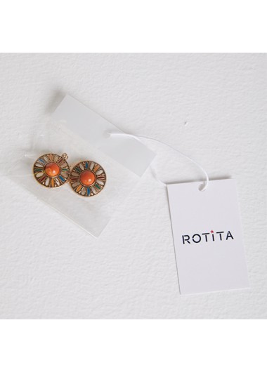 Orange jewelry,Geometric jewelry,Round Orange Alloy Hollow Design Earrings