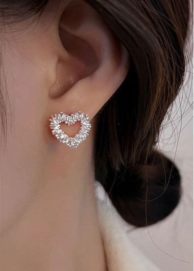 Silver jewelry,Heart jewelry,Heart Design Silver Alloy Hollow Earrings