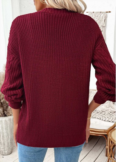 Wine Red tops,Plain Color tops,Button Wine Red Long Sleeve Cardigan