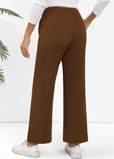 Dark Coffee bottoms,Plain Color bottoms,Elastic Waist High Waisted Dark Coffee Pants