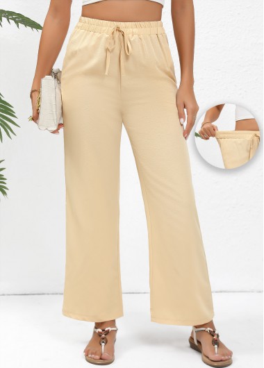 Light Coffee bottoms,Plain Color bottoms,Drawstring Light Coffee Straight Leg Elastic Waist Pants