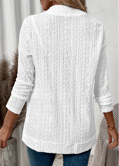 White tops,Plain Color tops,ROTITA Lace White Long Sleeve Pocket Coat