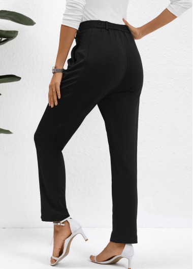 Black bottoms,Plain Color bottoms,Button Black High Waisted Ankle-length Pants
