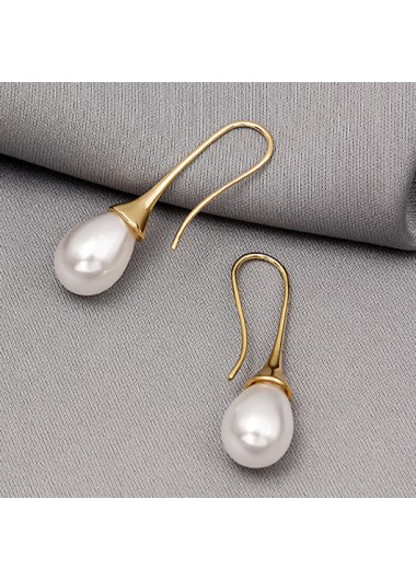 Golden jewelry,Geometric jewelry,Golden Pearl Copper Teardrop Design Earrings
