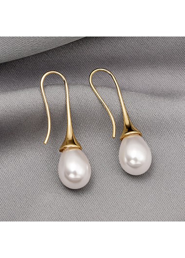 Golden jewelry,Geometric jewelry,Golden Pearl Copper Teardrop Design Earrings