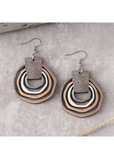 Light Coffee jewelry,Light Brown Wood Detail Geometric Earrings