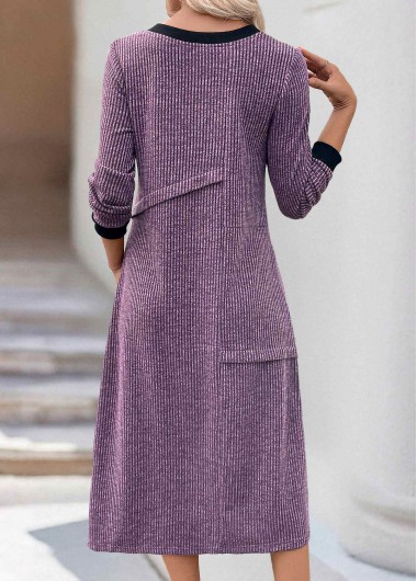 Dusty Purple plus size,Plain Color plus size,ROTITA Plus Size Patchwork Dusty Purple A Line Dress