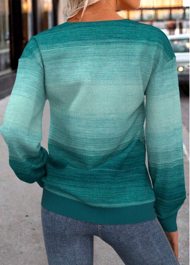 Turquoise tops,Ombre tops,ROTITA Lace Up Ombre Turquoise Long Sleeve Sweatshirt