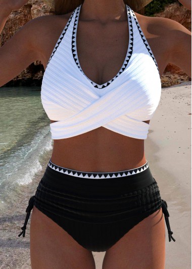 Black swimwear,Plain Color swimwear,ROTITA Black Criss Cross Adjustable Bikini Set