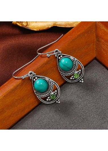 Silver jewelry,Geometric jewelry,Droplet Design Silver Alloy Turquoise Earrings