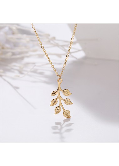 Gold jewelry,Leaf Shape Alloy Detail Gold Necklace