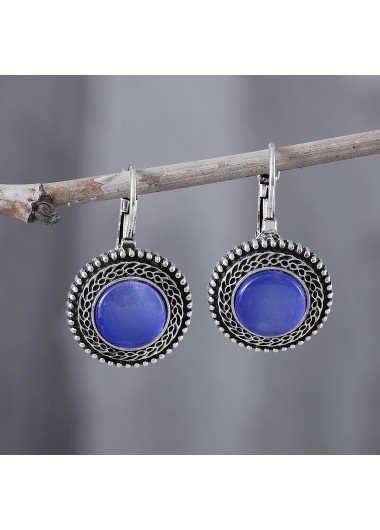 Dark Blue jewelry,Round Dark Blue Alloy Detail Earrings