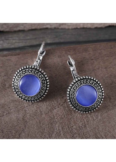 Dark Blue jewelry,Round Dark Blue Alloy Detail Earrings