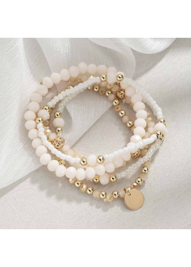 Beige jewelry,Round Beaded Stretch Detail Beige Bracelet