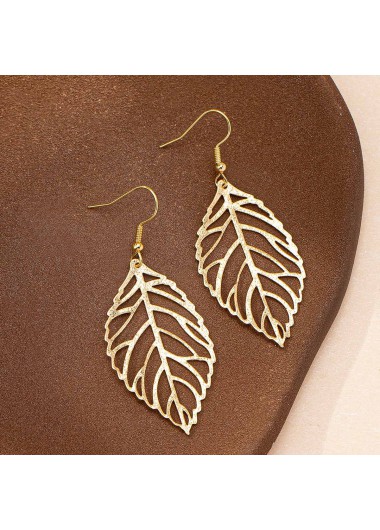 Golden jewelry,Plants jewelry,Leaf Golden Iron Hollow Design Earrings