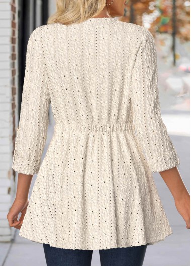 Beige tops,Plain Color tops,ROTITA Lace Beige Round Neck 3/4 Sleeve Coat