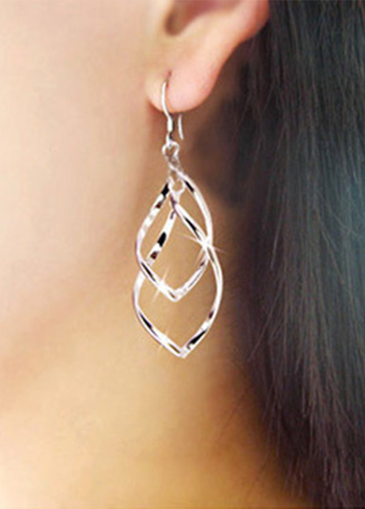Silvery White jewelry,Silver Twist Rhombus Design Metal Earrings