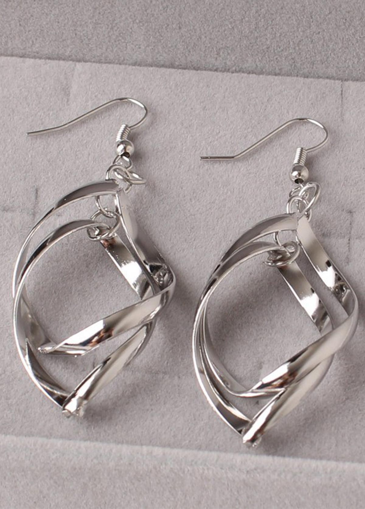 Silvery White jewelry,Silver Twist Rhombus Design Metal Earrings